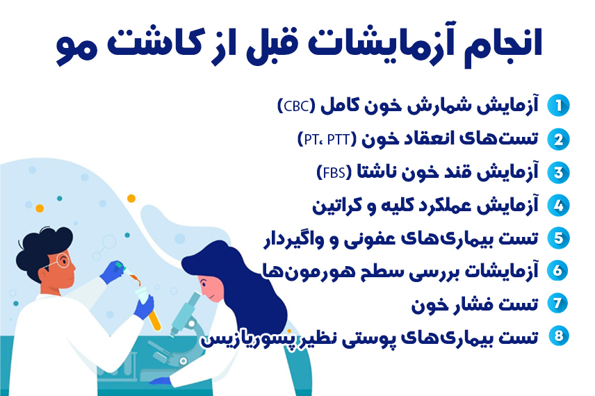 لیست آزمایش های لازم قبل از کاشت مو به روش fue